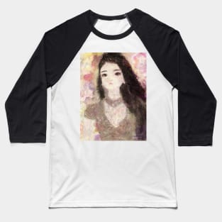 Girl's Portrait with Long Hair Impressionist Painting Baseball T-Shirt